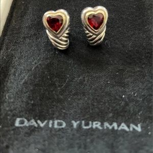 David Yurman Red garnet heart earrings 14kt and sterling silver.